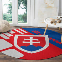 Slovakia – Red Blue White Geometric Flag Design Round Carpet with National Crest