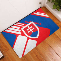 Slovakia – Red Blue White Geometric Flag Design Rubber Doormat with National Crest