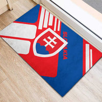 Slovakia – Red Blue White Geometric Flag Design Rubber Doormat with National Crest