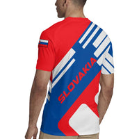 Slovakia – Red Blue White Geometric Flag Design Rugby Jersey with National Crest