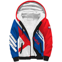 Slovakia – Red Blue White Geometric Flag Design Sherpa Hoodie with National Crest