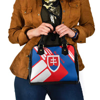 Slovakia – Red Blue White Geometric Flag Design Shoulder Handbag with National Crest