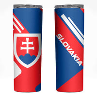 Slovakia – Red Blue White Geometric Flag Design Skinny Tumbler with National Crest