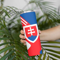 Slovakia – Red Blue White Geometric Flag Design Skinny Tumbler with National Crest
