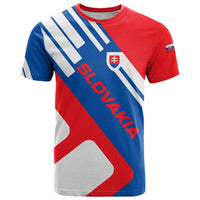 Slovakia – Red Blue White Geometric Flag Design T Shirt with National Crest