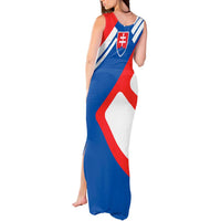 Slovakia – Red Blue White Geometric Flag Design Tank Maxi Dress with National Crest