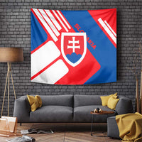 Slovakia – Red Blue White Geometric Flag Design Tapestry with National Crest