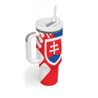 Slovakia – Red Blue White Geometric Flag Design Tumbler With Handle with National Crest