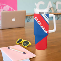 Slovakia – Red Blue White Geometric Flag Design Tumbler With Handle with National Crest