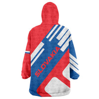 Slovakia – Red Blue White Geometric Flag Design Wearable Blanket Hoodie with National Crest