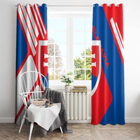 Slovakia – Red Blue White Geometric Flag Design Window Curtain with National Crest