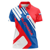 Slovakia – Red Blue White Geometric Flag Design Women Polo Shirt with National Crest