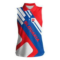 Slovakia – Red Blue White Geometric Flag Design Women Sleeveless Polo Shirt with National Crest