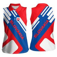 Slovakia – Red Blue White Geometric Flag Design Women Sleeveless Polo Shirt with National Crest
