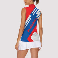 Slovakia – Red Blue White Geometric Flag Design Women Sleeveless Polo Shirt with National Crest