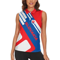 Slovakia – Red Blue White Geometric Flag Design Women Sleeveless Polo Shirt with National Crest