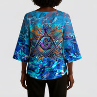 Prince Hall Freemasonry Kimono Sleeve Blouse Compasses Masonic Art - Urban Graffiti Style