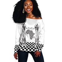 Prince Hall Affiliated Freemasonry Off Shoulder Sweater Classic Masonic Pillars Boaz Jachin Checkerboard Africa Map
