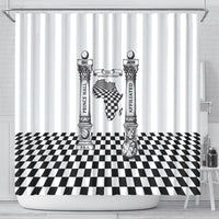 Prince Hall Affiliated Freemasonry Shower Curtain Classic Masonic Pillars Boaz Jachin Checkerboard Africa Map