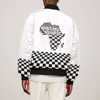 Prince Hall Affiliated Freemasonry Sleeve Zip Bomber Jacket Classic Masonic Pillars Boaz Jachin Checkerboard Africa Map