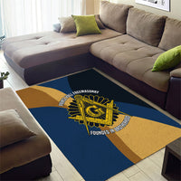 Prince Hall Freemasonry Area Rug Square and Compasses Gold Blue Geometric