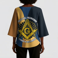 Prince Hall Freemasonry Kimono Sleeve Blouse Square and Compasses Gold Blue Geometric