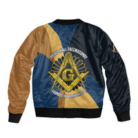 Prince Hall Freemasonry Sleeve Zip Bomber Jacket Square and Compasses Gold Blue Geometric