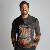 Personalized Arizona Long Sleeve Polo Shirt Graffiti Street Art Southwest Cactus Route 66 Retro