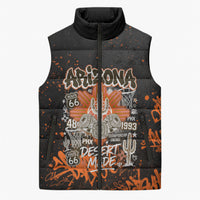 Personalized Arizona Sleeveless Puffer Jacket Graffiti Street Art Southwest Cactus Route 66 Retro