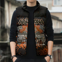 Personalized Arizona Sleeveless Puffer Jacket Graffiti Street Art Southwest Cactus Route 66 Retro