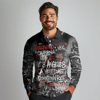 Personalized California West Coast Graffiti Long Sleeve Polo Shirt Urban Los Angeles Street Art - Hollywood LAX