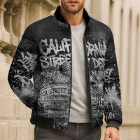 Personalized California Street Graffiti Bomber Puffer Jacket Monochrome Urban Streetwear - Phoenix Bird - West Coast Riot