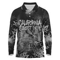 Personalized California Street Graffiti Long Sleeve Polo Shirt Monochrome Urban Streetwear - Phoenix Bird - West Coast Riot