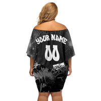 Personalized California Street Graffiti Off Shoulder Short Dress Monochrome Urban Streetwear - Phoenix Bird - West Coast Riot