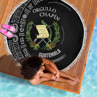 Guatemala National Emblem Beach Blanket with Mayan Pattern and Orgullo Chapin Quote Design - Wonder Print Shop