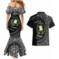 Guatemala National Emblem Couples Matching Mermaid Dress and Hawaiian Shirt with Mayan Pattern and Orgullo Chapin Quote Design - Wonder Print Shop