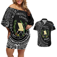 Guatemala National Emblem Couples Matching Off Shoulder Short Dress and Hawaiian Shirt with Mayan Pattern and Orgullo Chapin Quote Design - Wonder Print Shop