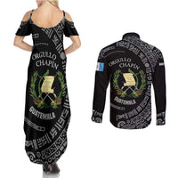 Guatemala National Emblem Couples Matching Summer Maxi Dress and Long Sleeve Button Shirt with Mayan Pattern and Orgullo Chapin Quote Design - Wonder Print Shop