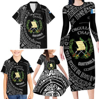 Guatemala National Emblem Family Matching Long Sleeve Bodycon Dress and Hawaiian Shirt with Mayan Pattern and Orgullo Chapin Quote Design - Wonder Print Shop