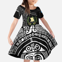 Guatemala National Emblem Family Matching Off The Shoulder Long Sleeve Dress and Hawaiian Shirt with Mayan Pattern and Orgullo Chapin Quote Design - Wonder Print Shop