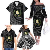 Guatemala National Emblem Family Matching Off The Shoulder Long Sleeve Dress and Hawaiian Shirt with Mayan Pattern and Orgullo Chapin Quote Design - Wonder Print Shop
