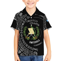 Guatemala National Emblem Family Matching Off The Shoulder Long Sleeve Dress and Hawaiian Shirt with Mayan Pattern and Orgullo Chapin Quote Design - Wonder Print Shop