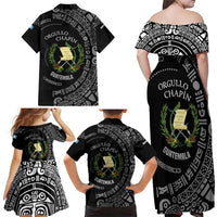 Guatemala National Emblem Family Matching Off Shoulder Maxi Dress and Hawaiian Shirt with Mayan Pattern and Orgullo Chapin Quote Design - Wonder Print Shop