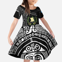 Guatemala National Emblem Kid Short Sleeve Dress with Mayan Pattern and Orgullo Chapin Quote Design - Wonder Print Shop