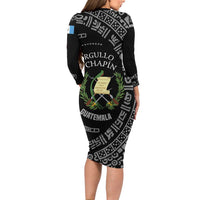 Guatemala National Emblem Long Sleeve Bodycon Dress with Mayan Pattern and Orgullo Chapin Quote Design - Wonder Print Shop