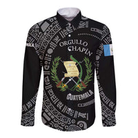 Guatemala National Emblem Long Sleeve Button Shirt with Mayan Pattern and Orgullo Chapin Quote Design - Wonder Print Shop