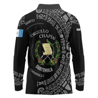 Guatemala National Emblem Long Sleeve Polo Shirt with Mayan Pattern and Orgullo Chapin Quote Design - Wonder Print Shop