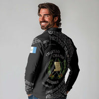 Guatemala National Emblem Long Sleeve Polo Shirt with Mayan Pattern and Orgullo Chapin Quote Design - Wonder Print Shop