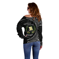 Guatemala National Emblem Off Shoulder Sweater with Mayan Pattern and Orgullo Chapin Quote Design - Wonder Print Shop