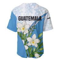 Guatemala White Monja Blanca Flower Baseball Jersey with Blue Flag Theme and Floral Pattern Design - Wonder Print Shop